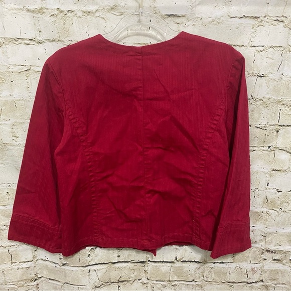 LAL Live A Little Red Textured 3/4 Sleeve Cotton Jacket Blazer - Picture 4 of 5